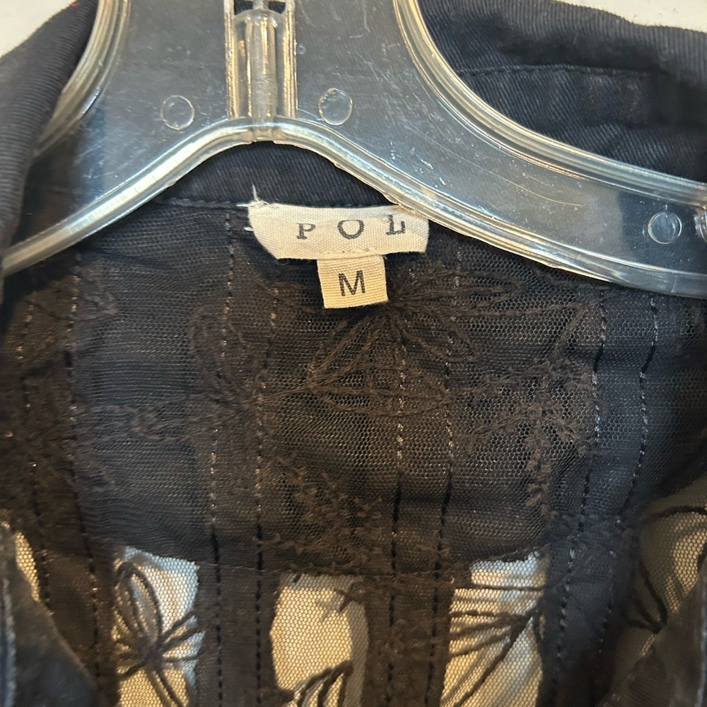 POL Black Sheer Lace Button Front Distressed by Design Top Blouse - Picture 2 of 8